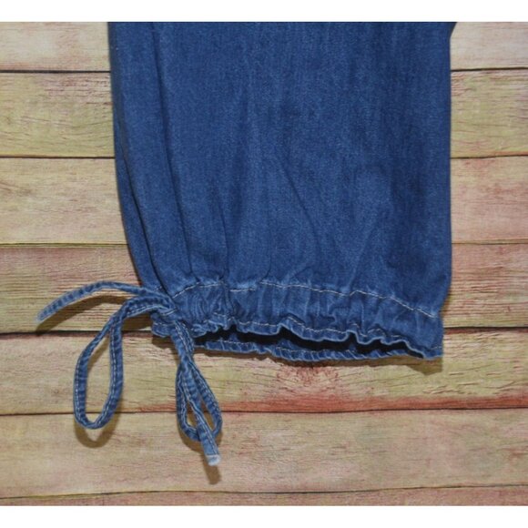 Velveret Barrel Leg Ankle Draw String Hem Blue Jeans Pants Size L 30 X 31 Pocket - Picture 4 of 12
